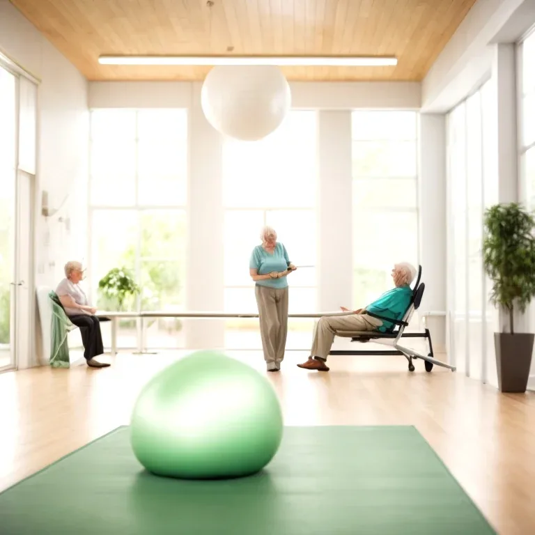 Therapist assisting senior client with balance exercise